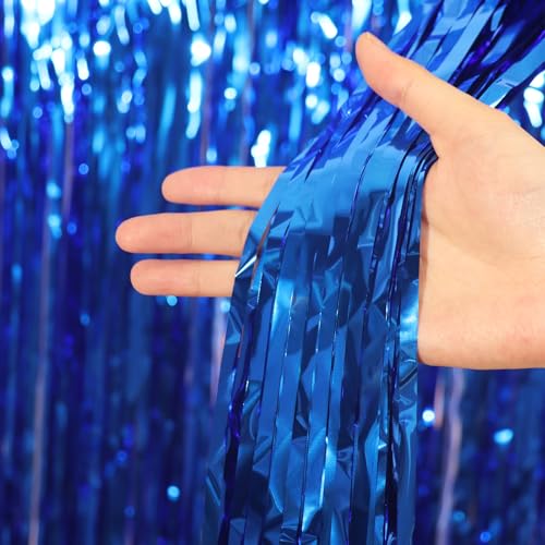 Voircoloria 3 Pack 3.3x8.2 Feet Blue Foil Fringe Backdrop Curtains, Tinsel Streamers Birthday Party Decorations, Fringe Backdrop for Graduation, Baby Shower, Gender Reveal, Disco Party - color: 13 Dark Blue