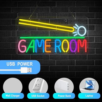 Roouneon Game Room Billiards Neon Sign LED Dimmable Game Zone Room Beer Bar Man Cave Art Gaming Neon Light Signs Neon Lights Wall Artwork Sign - color: Green+White