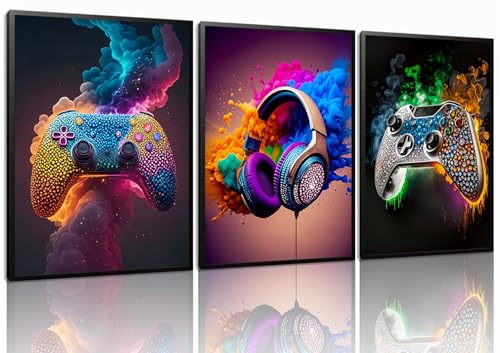 Gaming Room Canvas Wall Art Set of 3, Game Posters Wall Decor, Gamer Paintings Picture Print for Boys Room Kids Game Room Bedroom Boys Home Decoration 12x16 In Unframed - color: Colorful Game Posters, size: 16L" x 12W"