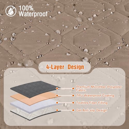 VANSOFY Loveseat Recliner Cover with Console 100% Waterproof Sofa Slipcovers Non-Slip Reclining Couch Cover Split Sofa Covers Furniture Protector for Pets, Dogs(Light Brown) - color: Light Brown