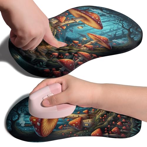 Ergonomic Joint Wrist Support Mouse Pad with Memory Foam Cushion Massage Bump, Carpal Tunnel Pain Relief Mousepad Slope Design for Wrist Rest, 11.8x7.9 in, Mushroom - color: Mushroom