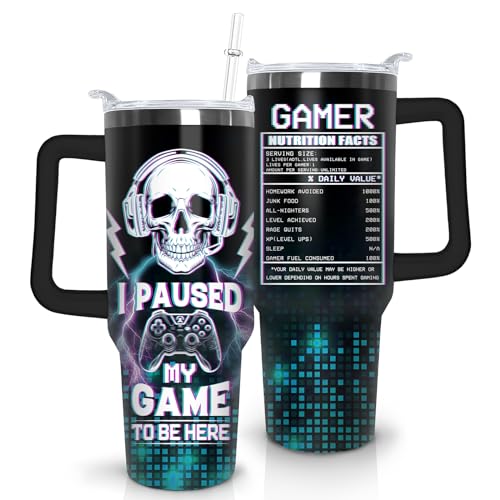 Game Tumbler with Lid and Straw, 40oz Gamer Water Bottle Cup with Handle, Gaming Travel Coffee Mugs, Birthday Gifts for Gamer Men Boys - color: Game 04, size: 40 Ounces