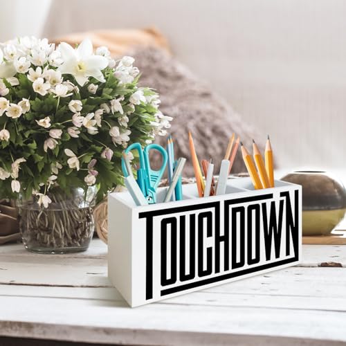 Football Touchdown Pen Holder for Desk,Football Lover Fan Gifts Wooden Box Sign Desk Decor for Home Office Decoration, Black and White Game Day Pencil Organizer,Football Gift - color: Touchdown