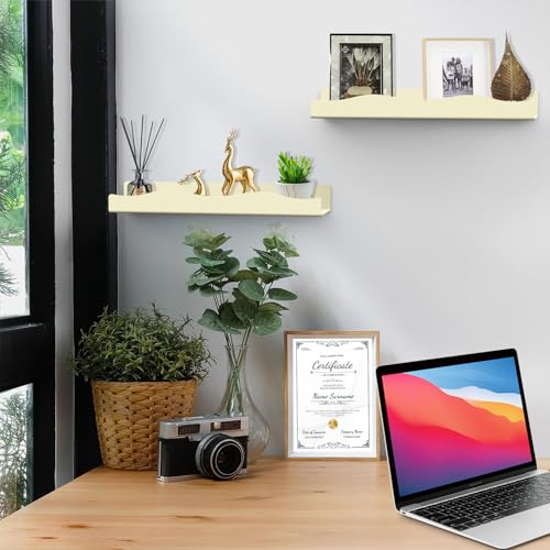 Wall Mount Acrylic Shelf 15 Inch Floating Shelf for Wall Decor Plants Books Records Heavy Duty Beige Display Shelf Bathroom Bedroom Living Room Storage Organization (6, Yellowish Beige) - color: Beige