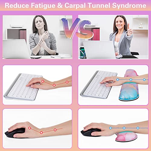 Canjoy Gaming Mouse Pad Set, 4-in-1 XXL Large Mouse Pad + Keyboard Wrist Rest Support+ Coaster, (35.4×15.7 in) Extended Desk Pad Memory Foam Non-Slip Desk Mat for Home Office - color: Pink Blue Marble