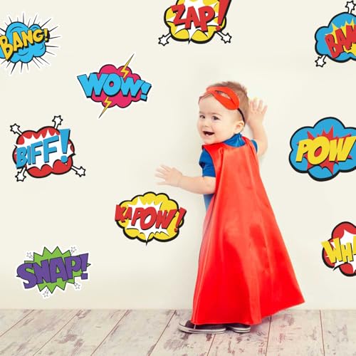 Superhero Comic Words Wall Decals - 12 Pack Action Sound Effects Stickers Peel and Stick Vinyl, Waterproof & Durable, Perfect for Kids' Room, Playroom, Nursery, Game Room, or Office Decor (1) - color: Ap-wd182