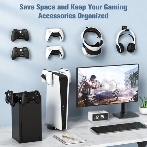 KUNSLUCK 4 Pack Controller Wall Mount for PS5, Xbox, Switch Controller,Wall Mount Stand for Controller&Headset, Adhesive/Screws Installation (Black) - color: Black, size: 4 Pack