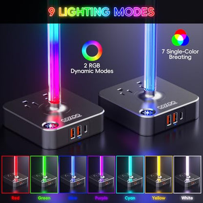 cozoo Gifts for Gamer Men All-in-One RGB Headset Stand & Charging Station | 3 USB Ports, 2 Outlets, Metal Space Gray | Gaming Equipment, Game Room Setup, Christmas Gifts for Him,Teen Boys,Tech Lovers - color: Gray - RGB