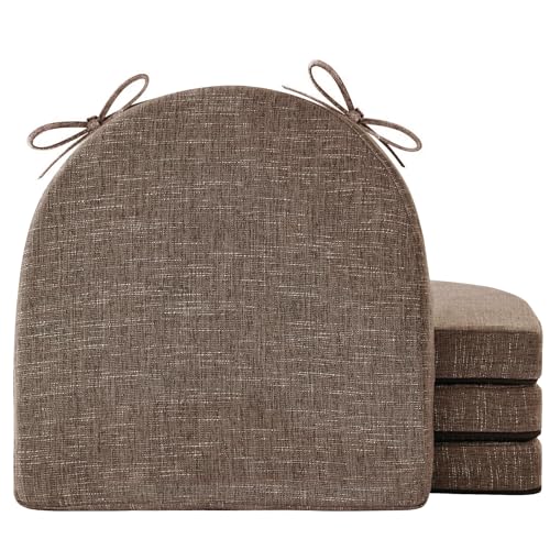 IPYNBAP Chair Cushions for Dining Chairs, Kitchen Chair Cushions, 16'' x 16'' x 2'', Non Slip Indoor Seat Cushions, Chair Pads for Dining Chairs with Ties & Removable Cover, Set of 4, Brown - color: Brown, size: 4 Count(Pack of 1)