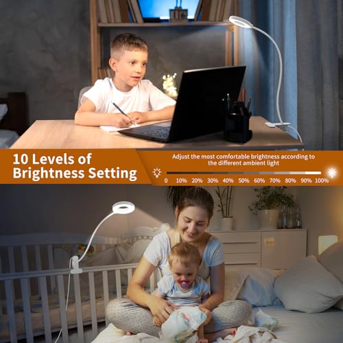 iZELL Book Light, Clip on Reading Light with Silicone Flexible Arm, Dimmable LED Lamparas Clamp on Workbench Desk for Studying Painting Crafting Drawing Makeup Nail Tech Puzzle Task - 27.6‘’ White - size: 27.6'' White