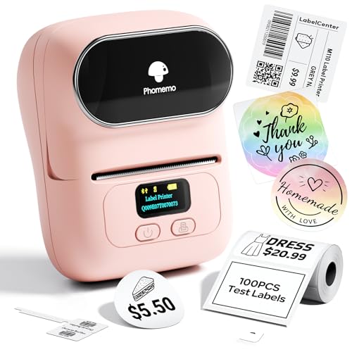 Phomemo Label Printer - M110 Thermal Label Printer Barcode Label Maker Mini Bluetooth Sticker Printer for Small Business, Home, Office, Logo, Address, Name Tag, Clothing, Organizing, Pink - color: Pink