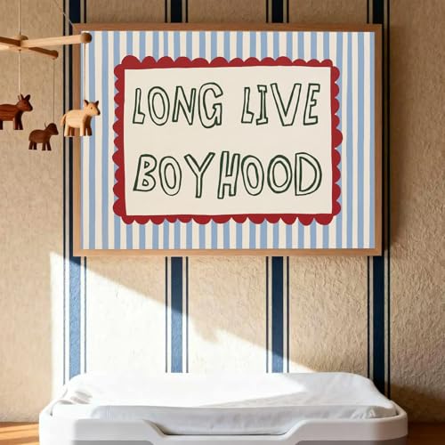 Vintage Boy Room Decor Nursery Wall Art Nursery Long Live Boyhood Wall Art Poster Red and Blue Striped Kid's Room Decor Girl & Boy Bedroom Poster for Toddler Room Bedroom Playroom, 24"x16" Unframed - color: Long Live Boyhood Unframed, size: 16"L x 24"W
