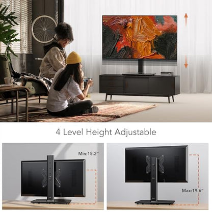 Universal Swivel TV/Table Top TV Stand for 19 to 43 inch TVs with 90 Degree Swivel, 4 Level Height Adjustable, Heavy Duty Tempered Glass Base, Holds up to 99LBS HT02B-001 - size: 13 x 9 x 19.5 inches (For 19"-43" TVs)