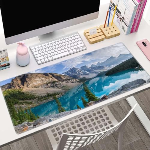 Large Gaming Mouse Pad with Stitched Edges, Rocky Mountains Desk Mat, Extended Keyboard Pad, Non-Slip Rubber Base Desk Pad for Keyboard and Mouse, 31.5X11.8 inch - color: Rocky Mountains