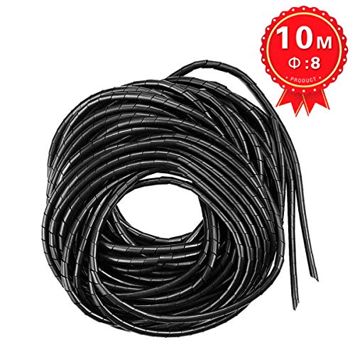 33FT XHF 5/16" Spiral Cable Wrap 8mm(Wrapping Range:6mm-60mm) Cord for Computer Electrical Wire Organizer Sleeve Hose RoHS Black - size: Dia 8MM-Length 10M