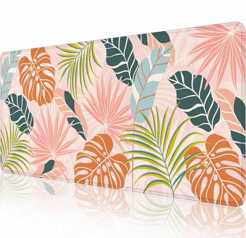 Colorful Boho Plam Desk MatDesk Pad Pink Green Large Mouse Pad Gaming Mousepad Extended XXL Keyboard Pad 31.5X11.8 inch Laptop Computer Mouse Keyboard Mat for Office Desk Decor - color: Colorful Boho Plam, size: 31.5L x 11.8W inches