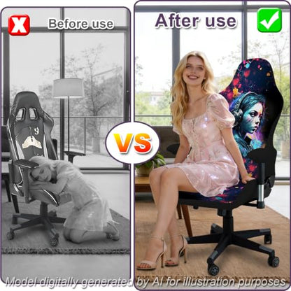 Gaming Chair Covers, 3D Printing Stretchable Soft Non-Slip Easy to Install Gamer Chair Cover with Armrest Cover(No Chair)(B) - color: B