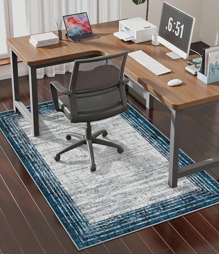 chakme Office Chair Mat for Hardwood Floor, 48"x36" Easy Glide Computer Desk Mat Protector for Rolling Chair Under Desk Rug Nonslip Backing, Machine Wash, (Square) - color: Blue White Square, size: 36"x48"