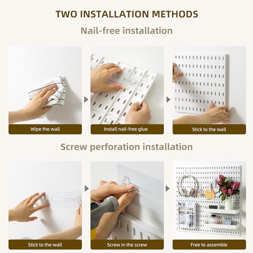 VUSIGN Pegboard Combination Wall Organizer Kit, 4 Pieces Pegboards and 17 Accessories Modular Hanging, Wall Mount Display Peg board Panel Kits for Bedroom, Home, Office, Bathroom, 22" x 22", White - color: White - 4 Pieces