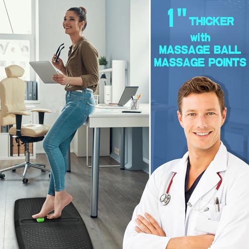 1 inch Thick Anti Fatigue Kitchen Mat Standing Mat with Massage Ball, Non Slip Standing Desk Mat with Massage Point, Multi-Purpose Comfort Floor Mat for Feet, Office, Home (Black, 17"x28"x1") - size: 28"L x 17"W x 1"Th