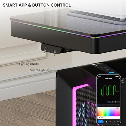 EUREKA ERGONOMIC Height Adjustable Computer Tower Stand, Illuminated Glass Panel PC Stand w/RGB Lights, 2-Tier CPU Holder Cart Under Desk, PC Floor Stand for Office Gaming, APP Control - color: Mix Color Pro