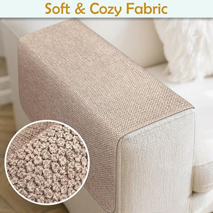 Couch Arm Covers, Waterproof Armrest Cover for Sofa, Loveseat, Armchair, Non-Slip Recliner Arm Cover, Sofa Arm Covers, Headrest Cover, Arm Chair Covers Set of 2 (Khaki, 24"×20") - color: Khaki, size: 24" x 20" - 2 pcs