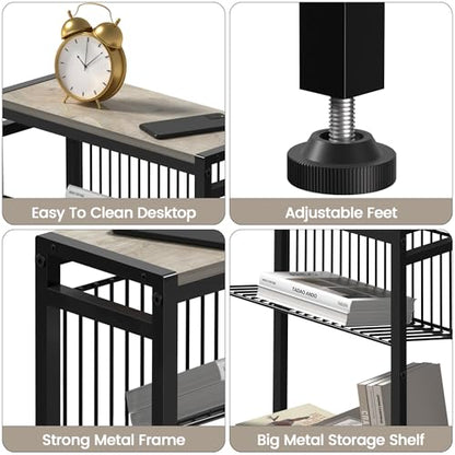 Small Side Table Set of 2 for Small Space, 3-Tier Narrow End Table with Magazine Holder, Slim Nightstand, Skinny Snack Couch Table in Living Room, Bedroom, Kitchen and Balcony (Greige) - color: Greige-2pcs