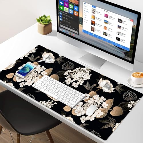Large Mouse Pad, Desk Mat for Desktop, Dual Side PU Leather Waterproof Gaming Mousepad Desk Pad, Desk Protector Writing Pads Desk Accessories for Office and Home (C-Black Gold Flower, 31.5''X15.8'') - color: C-black Gold Flower, size: 31.5" x 15.8"