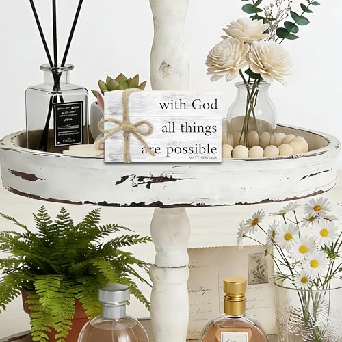 Mini Decorative Books For Home Decor, Small Christian Table Faux Wood Book Stack Decor, With God All Things Are Possible Bible Stacked Book Decor, Stack Display Book For Shelf, Three Pieces -A(02) - style: Farmhouse