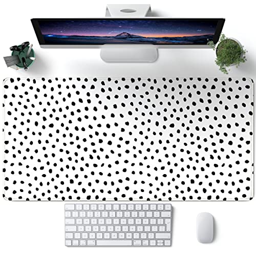 Boho Desk Mat, Polka Dot Large Mouse Pad Desk Pad Boho Desk Accessories for Women Office Decor, XXL Mousepad Long Laptop Keyboard Mouse Mat 31.5''X15.7'' Non-Slip Rubber Base with Stitched Edges - color: A White Polka Dot