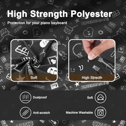 88Keys Piano Keyboard Dust Cover - Dirt Proof Stretchy Digital Piano Cover with Music Stand Opening(Music Symbols) - color: Music Symbols, size: 88 Keys