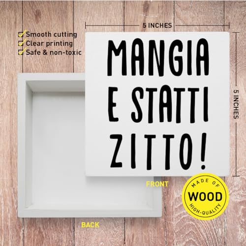 Kitchen Decor Wooden Box Sign, Funny Italian Kitchen Table Decoration Dining Room Counter Cabinets Decor, Mangia e Statti Zitto, Kitchen Housewarming Gifts for Mom Women Men New Home House - color: H