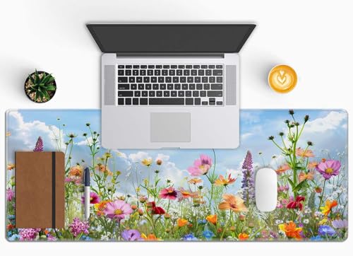 Flowers in Garden Large Gaming Mouse Pad Keyboard Desk Pad Extended Mouse Pad Gaming Office Decor, PC Laptop Mouse Pads Large (31.5x151.8 in) with Stitched Edges Non-Slip Base Mousepad XL - color: Flowers in Garden