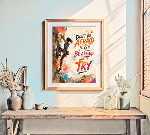 Inspirational Watercolor Rock Climbing Girl Geometric Illustration Art Print for Girl's Bedroom Empowerment, Mountain Gear Locker Boost, Young Climber Surprises, Team Captain Honors, Coach Gifts - 8x10 Unframed Print - style: Rock Climbing