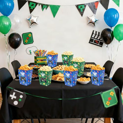 10Pcs Video Game Popcorn Boxes Level Up Candy Goodie Boxes Gaming Party Favors Gift Bags Video Game Birthday Party Supplies Baby Shower Decorations