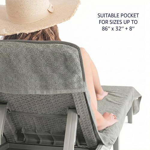 American Soft Linen Chaise Lounge Covers with Pocket, 86"x32" Oversized Beach Pool Lounge Chair Towel, Gray - color: Gray Chair Towel, size: 1 PIECE
