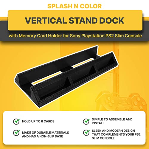Vertical Stand Dock with Memory Card Holder Compatible with Sony PlayStation PS2 Slim Console - Space Saving, Convenient Accessory for Gaming Setup and Organization of Game Saves