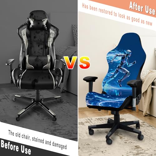 Gaming Chair Covers, 3D Printing Stretchable Soft Non-Slip Easy to Install Gamer Chair Cover with Armrest Cover(No Chair)(J) - color: J