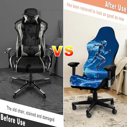 Gaming Chair Covers, 3D Printing Stretchable Soft Non-Slip Easy to Install Gamer Chair Cover with Armrest Cover(No Chair)(J) - color: J