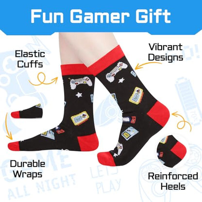 HAPPYPOP Music Gifts for Music Lovers - Guitar Saxophone Violin Socks for Musicians Players - color: Just Boy Gaming Black