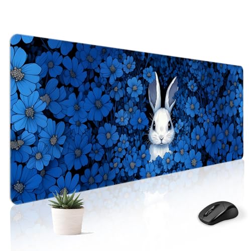 Mousepad Desk Mat Gaming Large Keyboard Cute Office Desktop Computer Laptop XXL Long Big Kawaii Aesthetic Girly Pretty Design Women Girl Gamer Oversized Wide 30x12'' Mousepad, Blue Rabbit - color: Blue Rabbit
