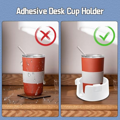 Bonsicoky Anti Spill Cup Holder - Adjustable Plastic Drink Holder - Adhesive Desk Cup Holder for Home Office Couch Table - White - color: White