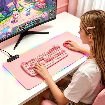 Lomiluskr RGB Large Gaming Mouse Pad, Extended Mouse Pad with 12 Lighting Effects, Water Proof Mutispandex Surface, Non-Slip Rubber Base, 80x30 cm / 31.5×11.8 in (Pink) - color: Pink
