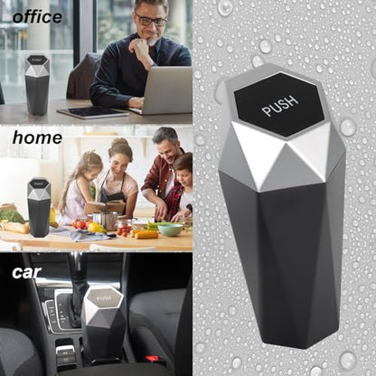 Car Trash Can Bin,Small Garbage Can with Lid,Automotive Cup Holder Mini Cars Trashcan,Portable Door Trash Cans,Car Essentials Gadgets Dustbin (2Pcs, Silver) - color: Silver