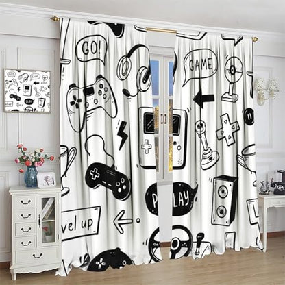 Video Game Curtains, Kids Computer Gamepad Print Pattern Window Drapes for Boys Girls Bedroom Nursery Baby Playroom 42" W X 45" L - color: Gamepad-9, size: 20.5"W x 45"L (Pack of 2)