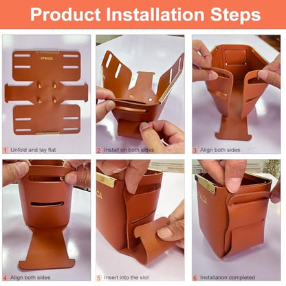 Pen Pencil Holder for Desk,Makeup Brush Holder Organizer for Desk, Brown Vegan Leather, Gold-Tone Accents, Stylish Desktop Organizer
