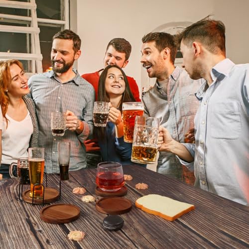 4 Pcs Wood Coasters for Drinks Absorbent, Wooden Coasters with Holder, Drink Coasters for Coffee Table, Absorbent Coaster Set for Table Protection Drink Coasters for Farmhouse, Office, Bar - style: Set of 4