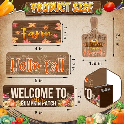 4 Pcs Fall Decorations for Home Farmhouse Tiered Tray Decor, Fall Kitchen Decor Rustic Wooden Cutting Board Block Sign Autumn Thanksgiving Harvest Tabletop Centerpieces for Home Table Indoor - style: Fall Harvest