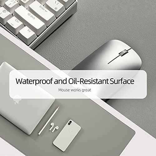Wolaile PU Leather Desk Pad Blotter,Light Grey Waterproof Office Desktop Mat,36x17in Non-Slip Large Mouse Pad/Writing Protector/Desk Accessories - color: Gray