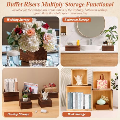 Qinzave 7 Pack Wooden Risers Display Stands with Acrylic Maker Pen and Mini Sign, Food Risers for Buffet Table Shelf Display Stand for Party Catering Dessert Cupcake Jewelry - color: 8.8" 8" 7" 6.5" 6" 5" 5"
